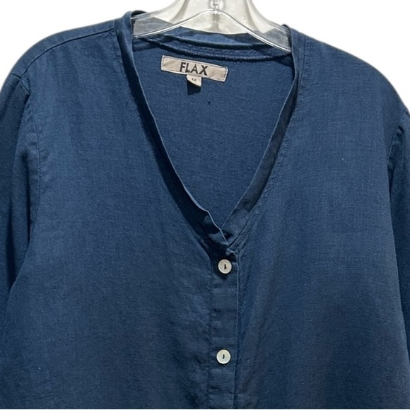 VTG Flax Navy Linen Long Sleeve Button-Up Relaxed Fit Tunic - Medium - Picture 4 of 10